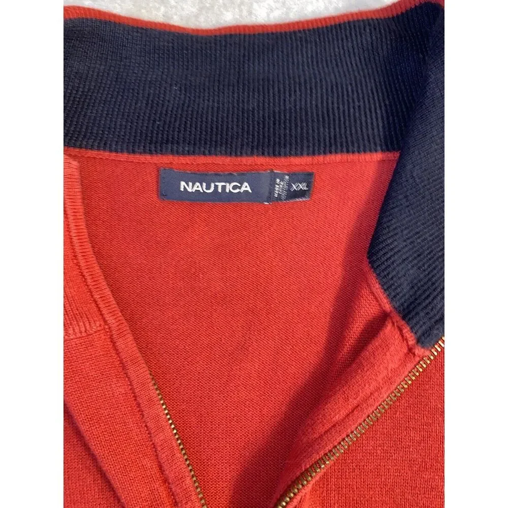 Men's Nautica 1/4 zip pullover size XXL‎ Red Black knit 100% cotton collared